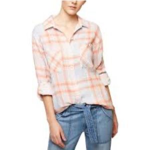 Sanctuary Soft Flannel Pastel Plaid Boyfriend Button Down Shirt Sz XL